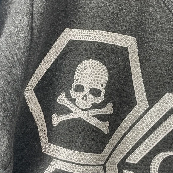 Philipp Plein Womens Sweater Small Skull Beaded Sweatshirt Pullover Gray N91 - Picture 3 of 8